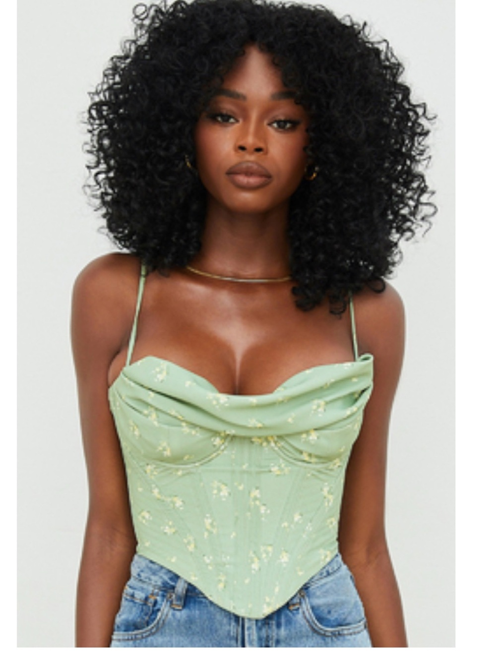 House of CB Green Floral Cowl Corset Top